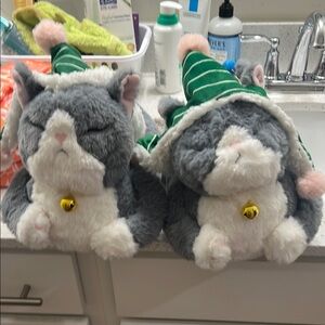 Gray and White Cat Plush Toy with Green Hat- Never Worn- American Eagle